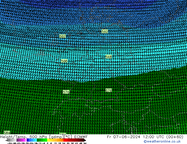 Height/Temp. 500 hPa ECMWF Fr 07.06.2024 12 UTC