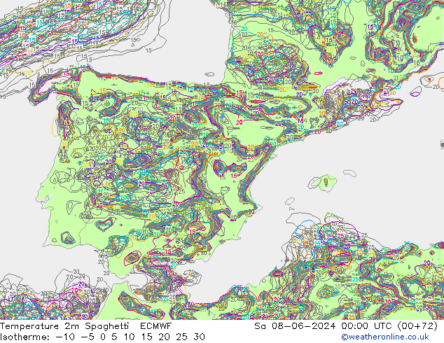 карта температуры Spaghetti ECMWF сб 08.06.2024 00 UTC