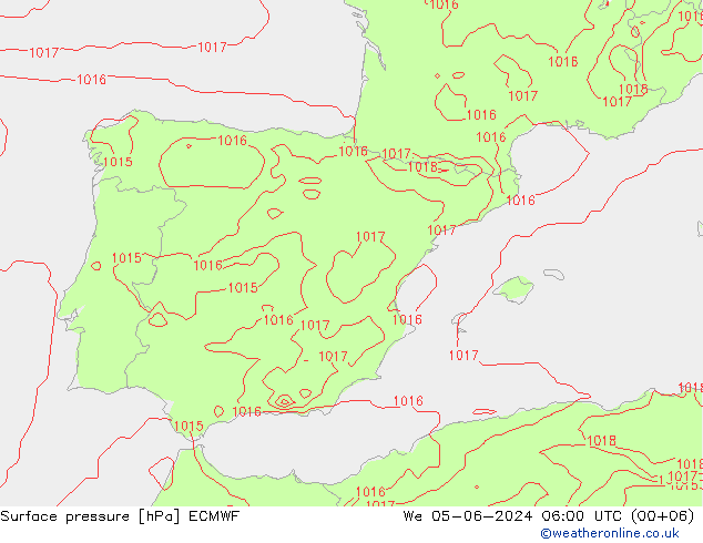 Bodendruck ECMWF Mi 05.06.2024 06 UTC
