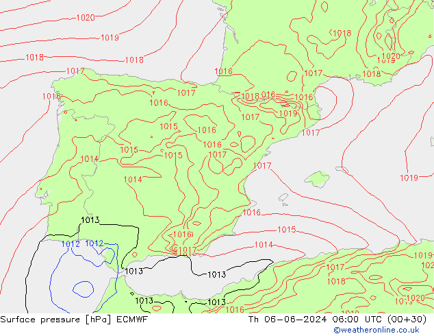 pression de l'air ECMWF jeu 06.06.2024 06 UTC