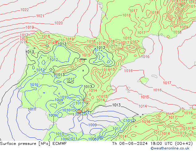 Surface pressure ECMWF Th 06.06.2024 18 UTC