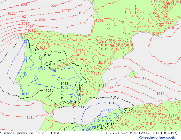 Surface pressure ECMWF Fr 07.06.2024 12 UTC