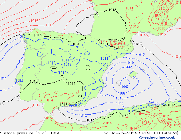 Luchtdruk (Grond) ECMWF za 08.06.2024 06 UTC