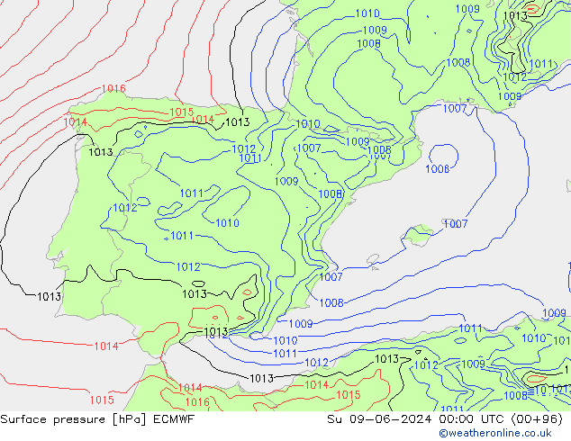 Pressione al suolo ECMWF dom 09.06.2024 00 UTC