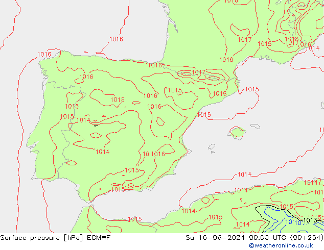 Pressione al suolo ECMWF dom 16.06.2024 00 UTC