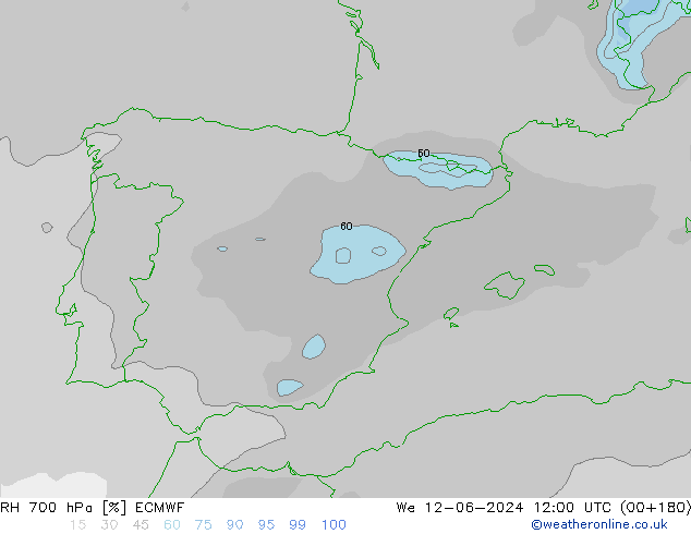 RH 700 гПа ECMWF ср 12.06.2024 12 UTC