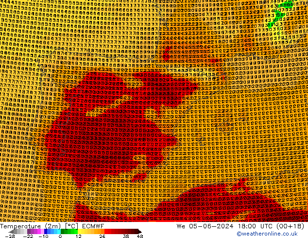 Temperatura (2m) ECMWF Qua 05.06.2024 18 UTC