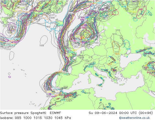 Bodendruck Spaghetti ECMWF So 09.06.2024 00 UTC