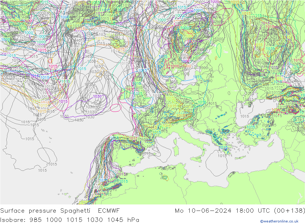 ciśnienie Spaghetti ECMWF pon. 10.06.2024 18 UTC