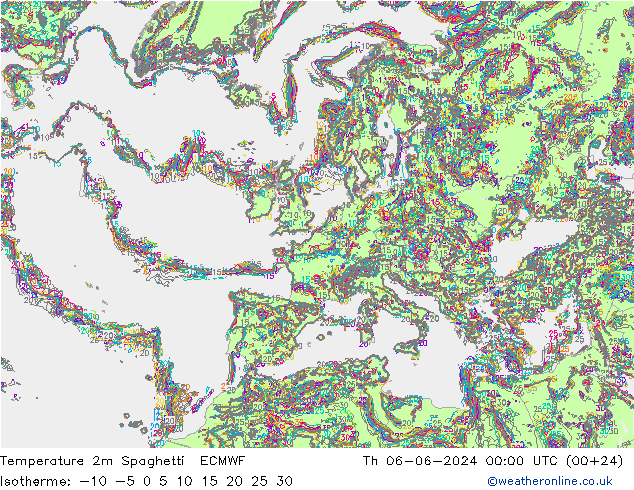 Temperatuurkaart Spaghetti ECMWF do 06.06.2024 00 UTC