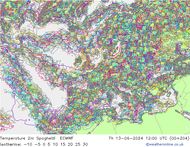 Sıcaklık Haritası 2m Spaghetti ECMWF Per 13.06.2024 12 UTC