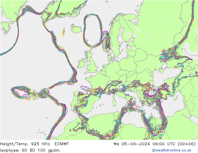 Géop./Temp. 925 hPa ECMWF mer 05.06.2024 06 UTC