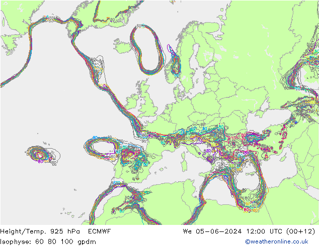 Height/Temp. 925 hPa ECMWF St 05.06.2024 12 UTC