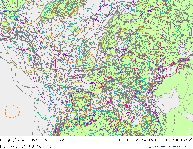 Yükseklik/Sıc. 925 hPa ECMWF Cts 15.06.2024 12 UTC