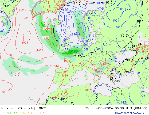 джет/приземное давление ECMWF ср 05.06.2024 06 UTC