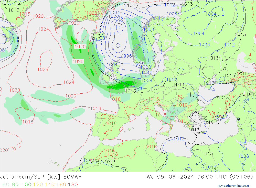 Jet stream/SLP ECMWF We 05.06.2024 06 UTC