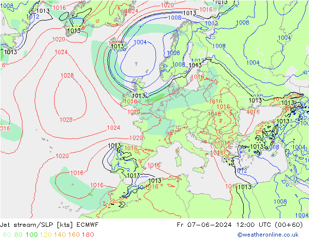 Jet Akımları/SLP ECMWF Cu 07.06.2024 12 UTC