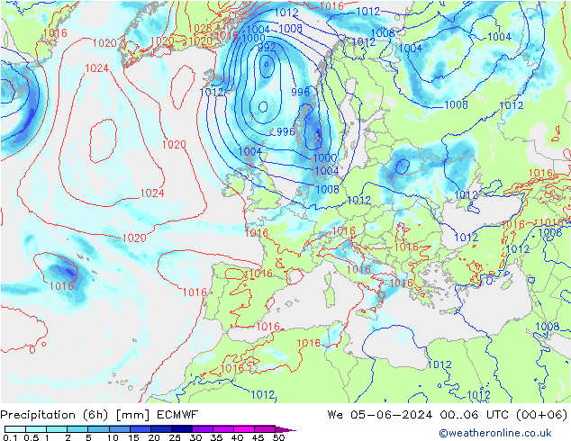 Precipitazione (6h) ECMWF mer 05.06.2024 06 UTC