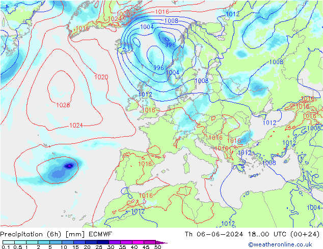 Precipitation (6h) ECMWF Th 06.06.2024 00 UTC