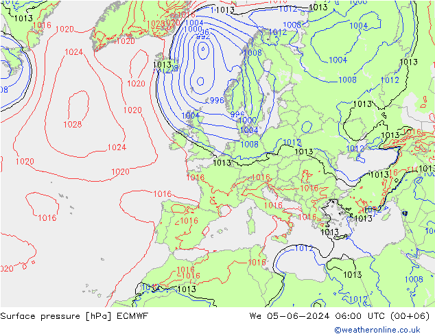 Luchtdruk (Grond) ECMWF wo 05.06.2024 06 UTC