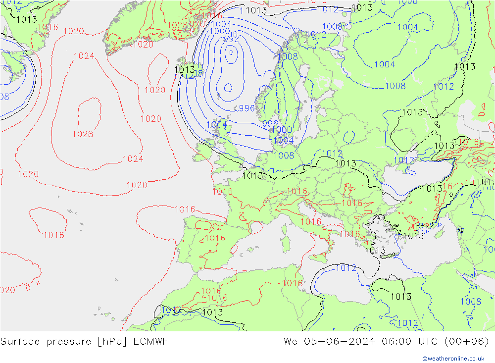 Bodendruck ECMWF Mi 05.06.2024 06 UTC