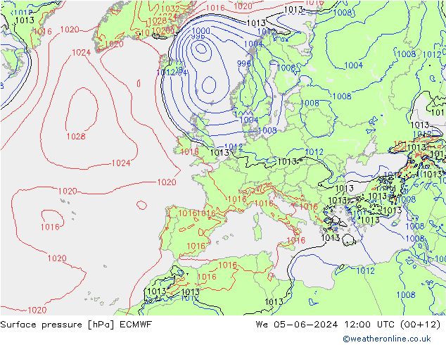 Surface pressure ECMWF We 05.06.2024 12 UTC