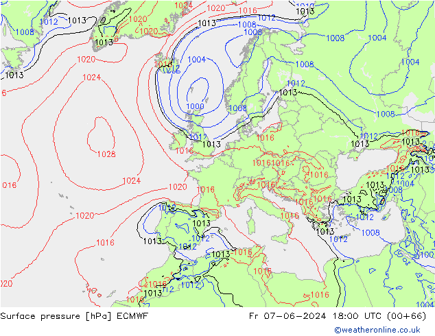 Surface pressure ECMWF Fr 07.06.2024 18 UTC