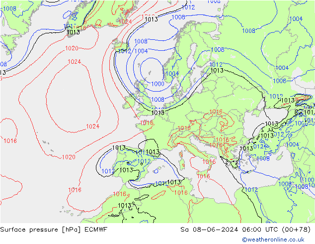 ciśnienie ECMWF so. 08.06.2024 06 UTC