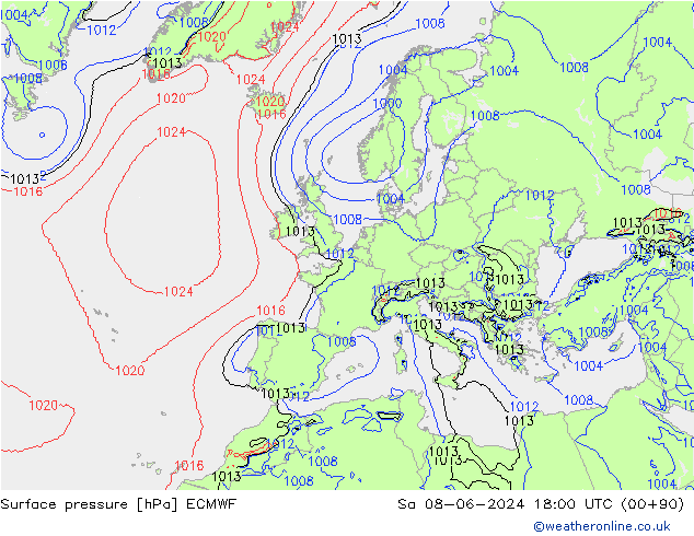 Bodendruck ECMWF Sa 08.06.2024 18 UTC