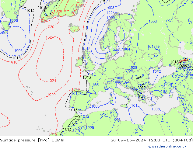 Bodendruck ECMWF So 09.06.2024 12 UTC