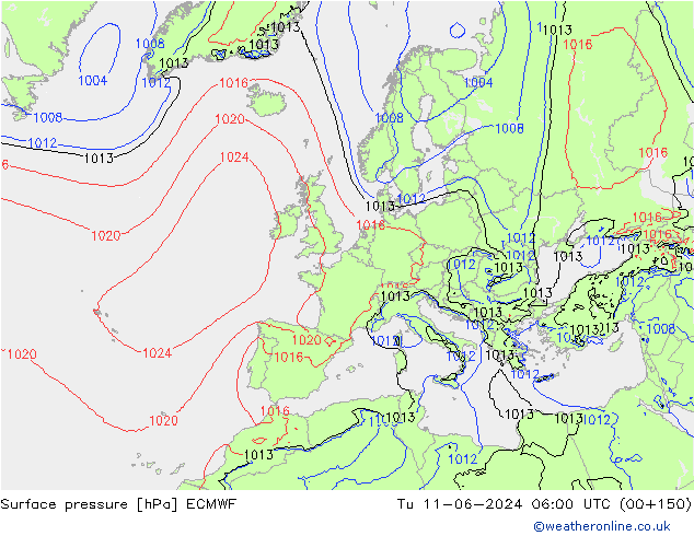pressão do solo ECMWF Ter 11.06.2024 06 UTC