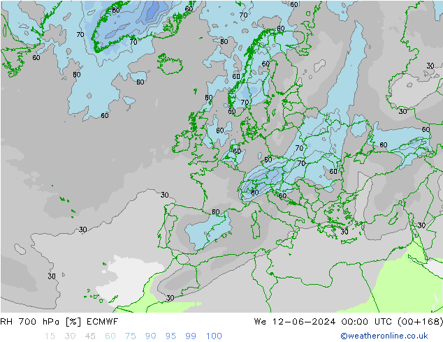 RH 700 hPa ECMWF We 12.06.2024 00 UTC