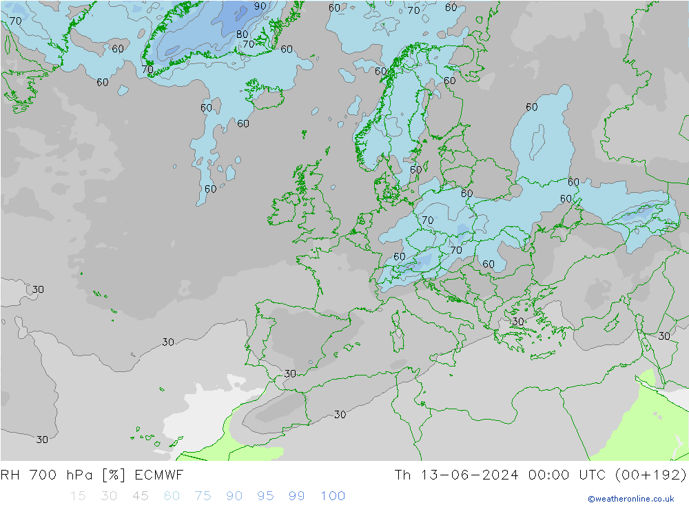 700 hPa Nispi Nem ECMWF Per 13.06.2024 00 UTC