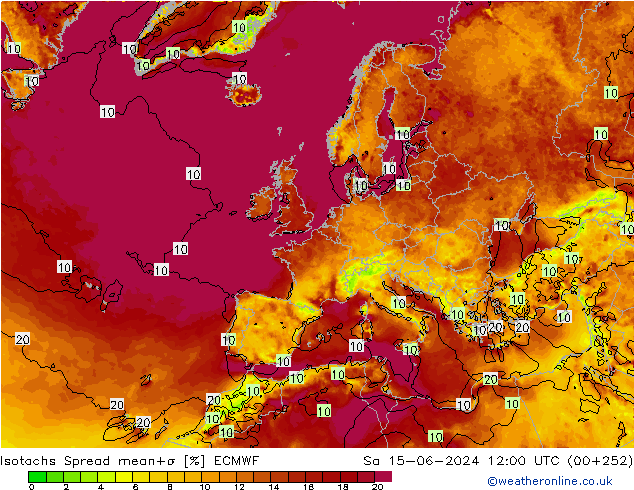 Isotachs Spread ECMWF Sa 15.06.2024 12 UTC