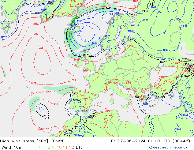 High wind areas ECMWF Fr 07.06.2024 00 UTC