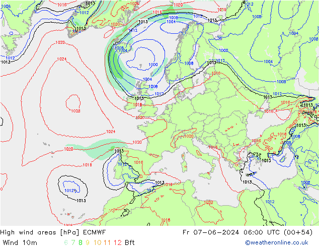 High wind areas ECMWF Fr 07.06.2024 06 UTC