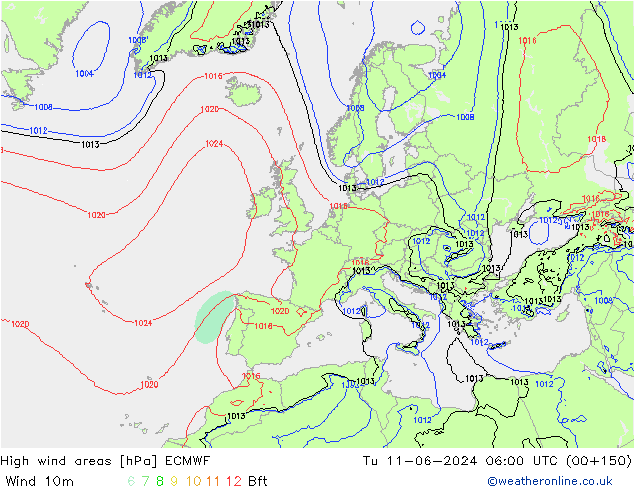 High wind areas ECMWF Tu 11.06.2024 06 UTC