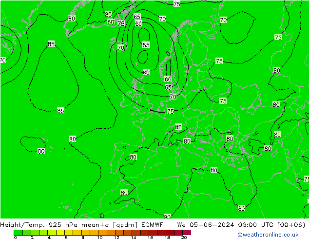 Height/Temp. 925 hPa ECMWF Mi 05.06.2024 06 UTC