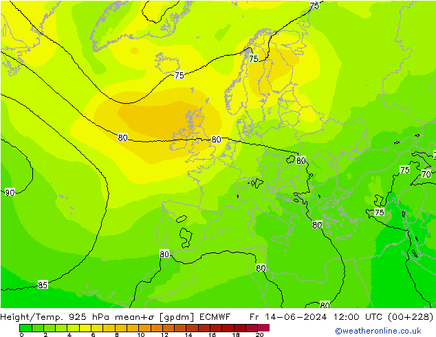 Height/Temp. 925 hPa ECMWF pt. 14.06.2024 12 UTC