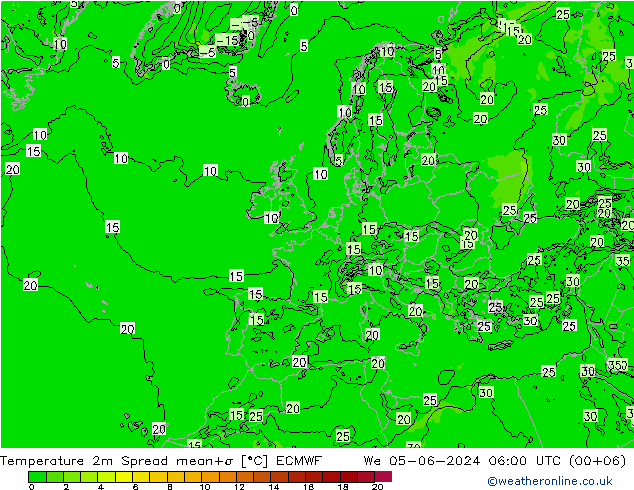 Temperature 2m Spread ECMWF We 05.06.2024 06 UTC