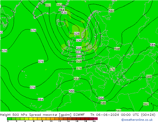 Height 500 hPa Spread ECMWF Do 06.06.2024 00 UTC