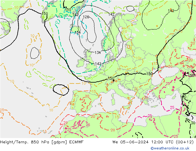 Height/Temp. 850 hPa ECMWF We 05.06.2024 12 UTC