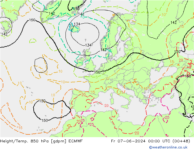 Height/Temp. 850 hPa ECMWF Fr 07.06.2024 00 UTC