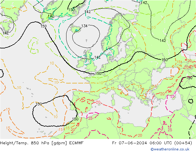 Géop./Temp. 850 hPa ECMWF ven 07.06.2024 06 UTC