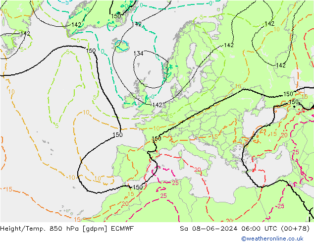 Height/Temp. 850 hPa ECMWF sab 08.06.2024 06 UTC