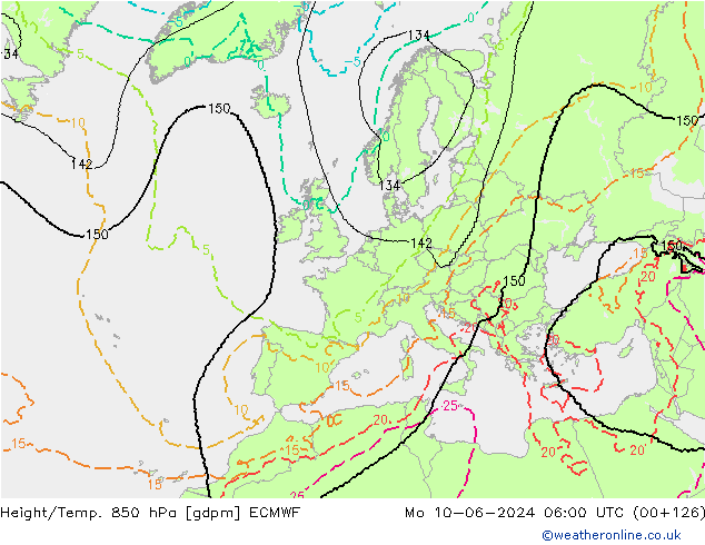 Yükseklik/Sıc. 850 hPa ECMWF Pzt 10.06.2024 06 UTC