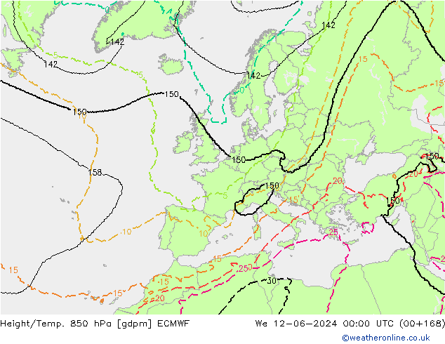 Height/Temp. 850 hPa ECMWF Mi 12.06.2024 00 UTC