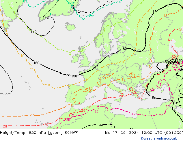 Height/Temp. 850 hPa ECMWF Po 17.06.2024 12 UTC