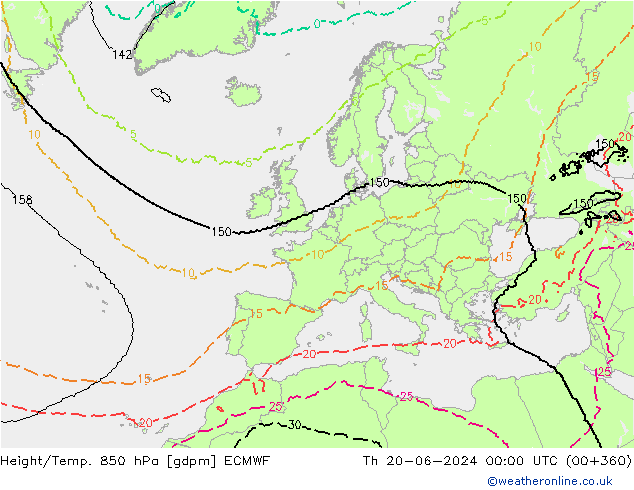 Hoogte/Temp. 850 hPa ECMWF do 20.06.2024 00 UTC