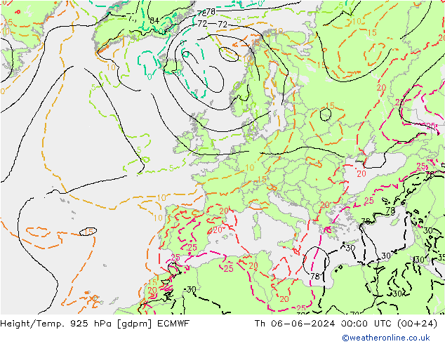 Géop./Temp. 925 hPa ECMWF jeu 06.06.2024 00 UTC